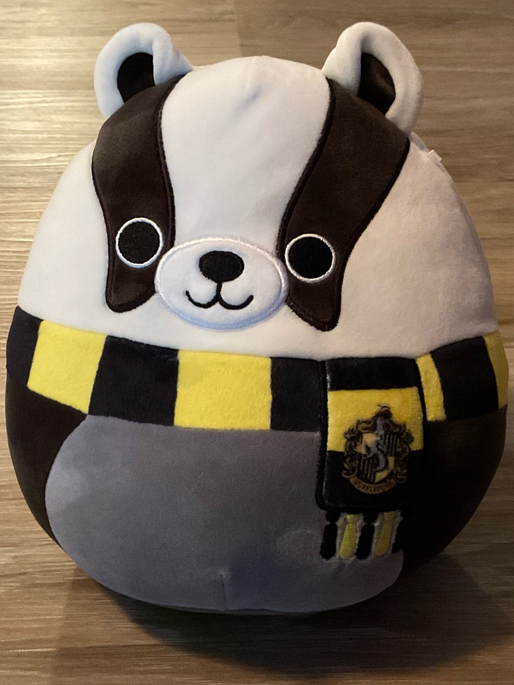 Squishmallow | Plush Badger Squishmallow-Style Black, White, Gray & Yellow Scarf